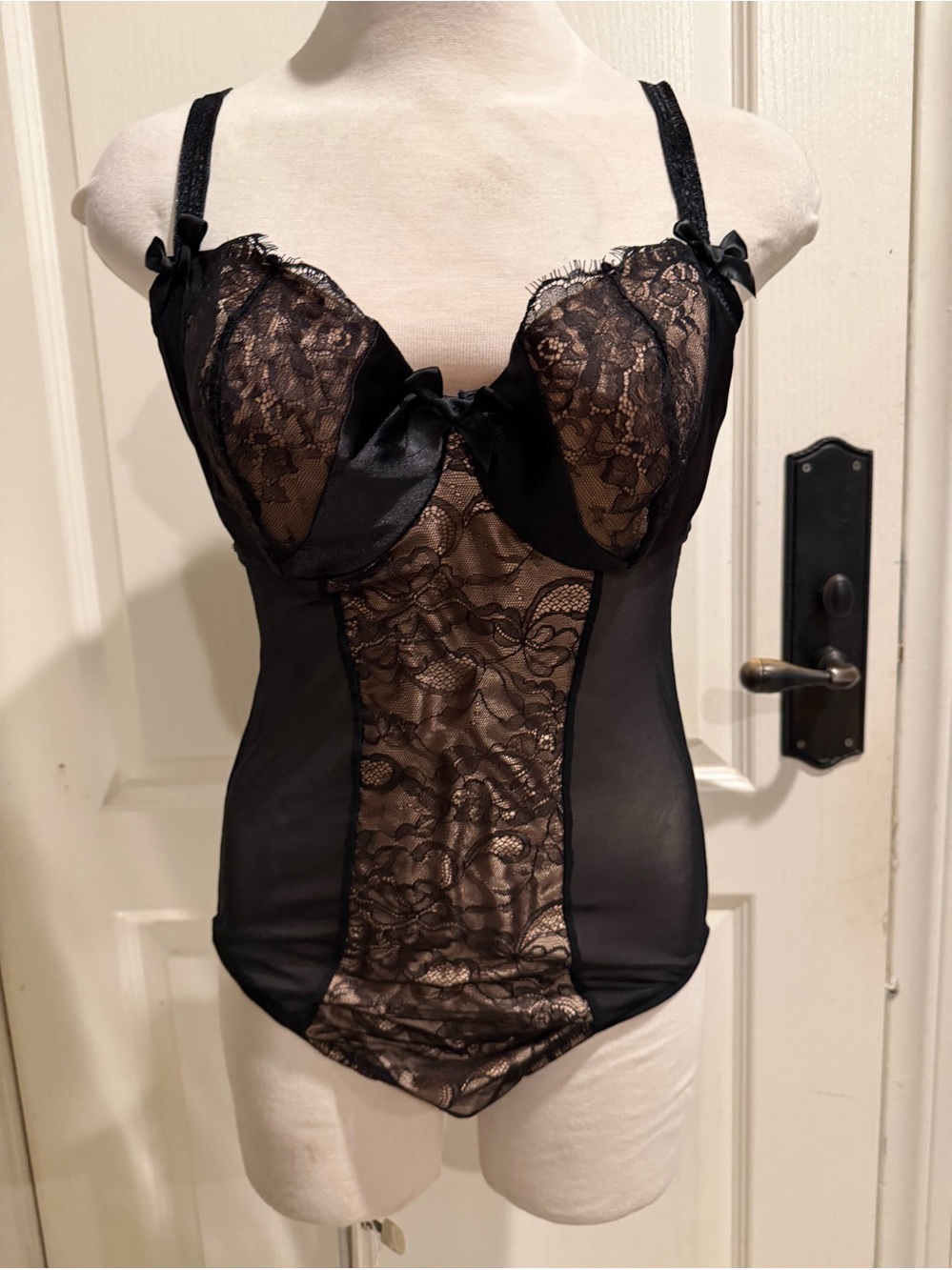 Cacique Black Lace and Satin Bodysuit